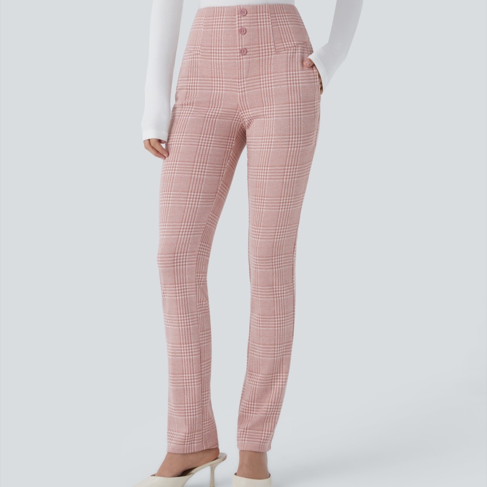 Halara flex women’s Pink houndstooth Plaid Pants